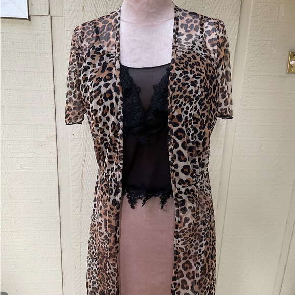 Jordan Taylor sheer tropical tribal short sleeve belted swim coverup wrap NWT  M - Picture 7 of 15